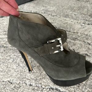 Michael Kors Charcoal Heels with Metallic Buckle